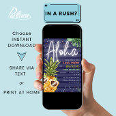 トロピカルルアウ（ハワイ式宴会）パイナップルビーチボーイブルー誕生日 招待状