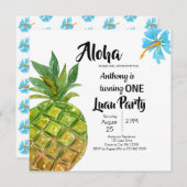 トロピカルルアウ(ハワイ式宴会)パイナップルファースト・バースデーパーティー 招待状 (正面/裏面)