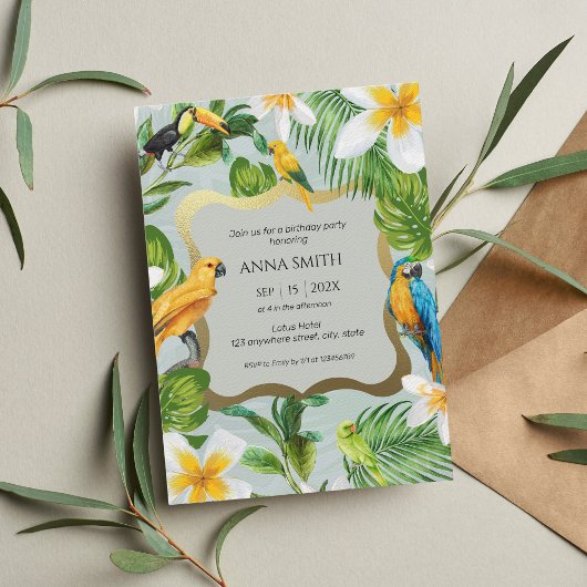 トロピカルルアウ（ハワイ式宴会）パロッツプルメリアバースデーパーティー 招待状