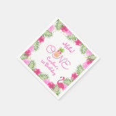 トロピカルルアウ（ハワイ式宴会）ピンクフローラガール1st第1誕生日 スタンダードカクテルナプキン (角)