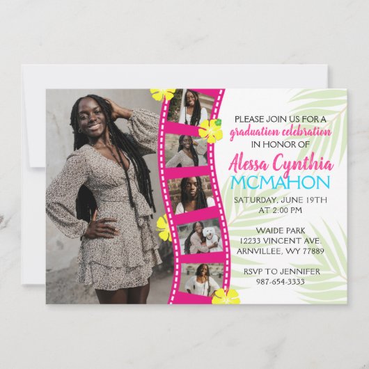 トロピカルルアウ(ハワイ式宴会)フィルムストリップ6写真卒業 招待状 (正面)