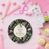 トロピカルルアウ（ハワイ式宴会）フラミンゴパ葉ームズ誕生日写真 ペーパープレート (パーティー)