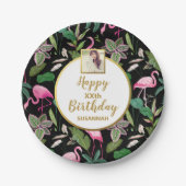 トロピカルルアウ（ハワイ式宴会）フラミンゴパ葉ームズ誕生日写真 ペーパープレート (正面)
