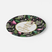 トロピカルルアウ（ハワイ式宴会）フラミンゴパ葉ームズ誕生日写真 ペーパープレート (アングル)