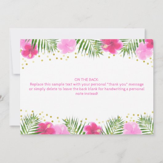 トロピカルルアウ（ハワイ式宴会）フラミンゴ誕生日ガールサンキュー サンキューカード (裏面)