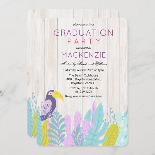 トロピカルルアウ（ハワイ式宴会）卒業パーティー招待状 招待状 (正面/裏面)