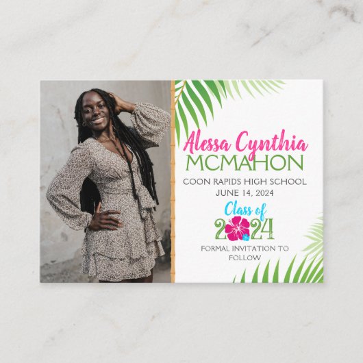 トロピカルルアウ（ハワイ式宴会）卒業2フォトミニアナウンス エンクロージャーカード (正面)