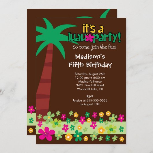 トロピカルルアウ（ハワイ式宴会）誕生日プールパーティの招待状 招待状 (正面/裏面)
