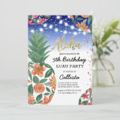 トロピカルルアウ パイナップル ライト グリッター バースデー 招待状 (スタンド正面)