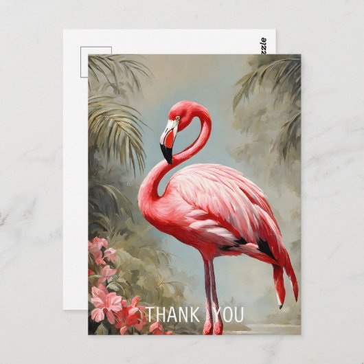 トロピカルレイクサイドピンクフラミンゴヴィンテージ ポストカード (正面/裏面)