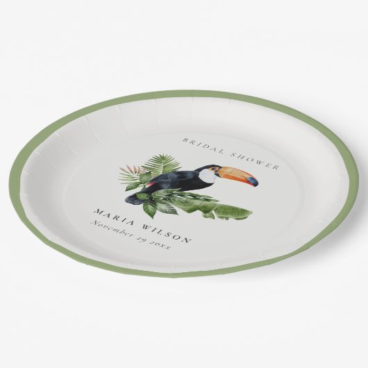 トロピカルレインフォレストトゥーカンサンゴブライダルシャワー ペーパープレート (アングル)