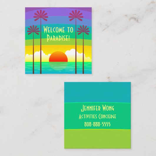 トロピカルレインボーカラフル海サンセットバケーション スクエア名刺 (正面/裏面)