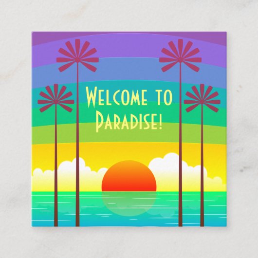 トロピカルレインボーカラフル海サンセットバケーション スクエア名刺 (正面)