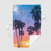 トロピカルレインボーカラーパームツリーサンセットモノグラム ゴルフタオル (インサイチュ)