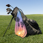 トロピカルレインボーカラーパームツリーサンセットモノグラム ゴルフタオル (グリーン)