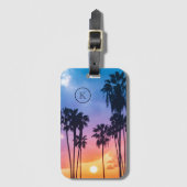 トロピカルレインボーカラーパームツリーサンセットモノグラム ラゲッジタグ (正面縦)