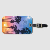 トロピカルレインボーカラーパームツリーサンセットモノグラム ラゲッジタグ (正面横)