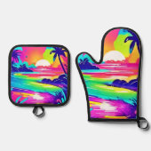 トロピカルレインボービーチドリーム 鍋つかみ&鍋敷きセット (正面)