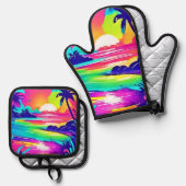 トロピカルレインボービーチドリーム 鍋つかみ&鍋敷きセット (正面/裏面)