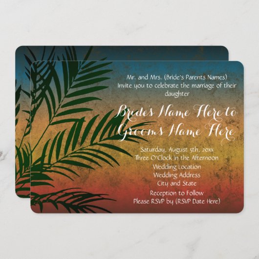 トロピカルレインボービーチパーム結婚式招待状 招待状 (正面/裏面)