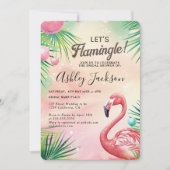 トロピカルレッツフラミングルウォーターカラーブライダルシャワー 招待状 (正面)