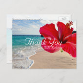 トロピカルレッドハイビスカスかわいらしビーチありがとう ポストカード (正面/裏面)