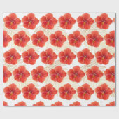 トロピカルレッドハイビスカスフラワーズ&金ゴールドパ葉ームズ ラッピングペーパー (フラット)