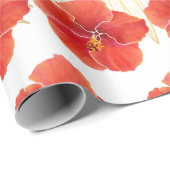 トロピカルレッドハイビスカスフラワーズ&金ゴールドパ葉ームズ ラッピングペーパー (ロールコーナー)
