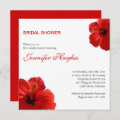 トロピカルレッドハイビスカスブライダルシャワー 招待状 (正面/裏面)