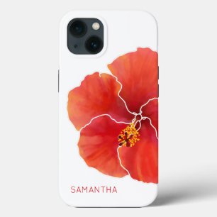 トロピカルレッドハイビスカス水彩花 iPhone 13ケース