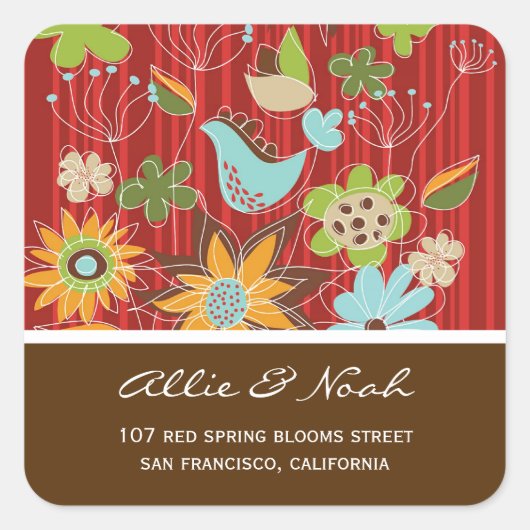 トロピカルレッドフローラガーデン夏結婚のステッカー スクエアシール (正面)