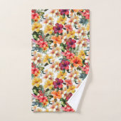 トロピカルレッドホワイトイエローオレンジハイビスカスフローラ バスタオルセット (ハンドタオル)