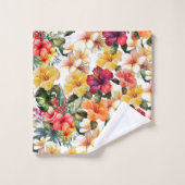 トロピカルレッドホワイトイエローオレンジハイビスカスフローラ バスタオルセット (ウォッシュタオル)