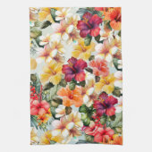 トロピカルレッドホワイトイエローミントハイビスカスフローラ キッチンタオル (縦)