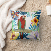 トロピカルレッドマコーパローイエローティール(緑がかった色)フローラビーチ クッション (ブランケット)