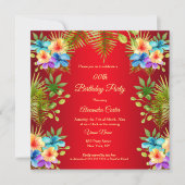トロピカルレッドミックスドカラーイエローフローラ誕生日 招待状 (正面)