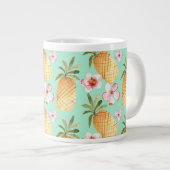 トロピカルレトロプリントをミントの背景 ジャンボコーヒーマグカップ (正面右)