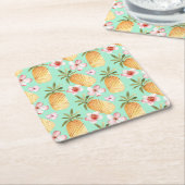 トロピカルレトロプリントをミントの背景 スクエアペーパーコースター (アングル)
