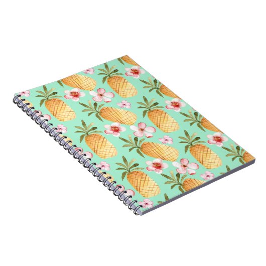 トロピカルレトロプリントをミントの背景 ノートブック (右側)