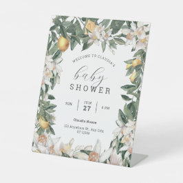 トロピカルレモンシトラス赤ちゃんシャワー水彩エンドウ 台座サイン