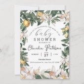 トロピカルレモンシトラス赤ちゃんシャワー水色 招待状 (正面)