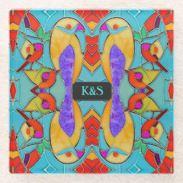 トロピカルロベバードカラフルガラスタイルカスタム ガラスコースター