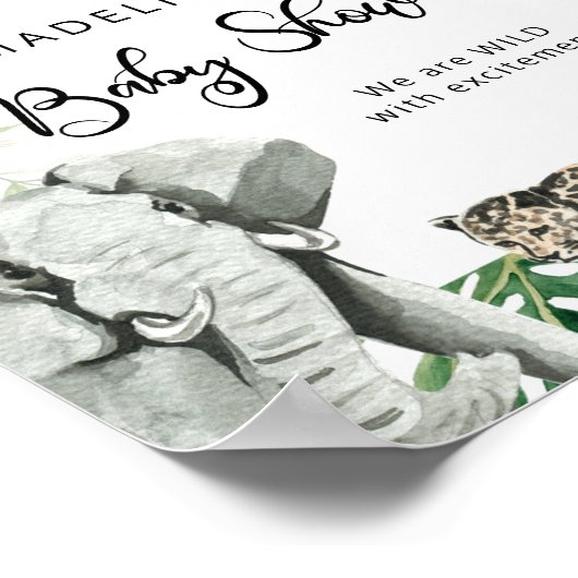 トロピカルワイルドサファリ動物の赤ちゃんシャワーへようこそ ポスター (角)