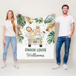 トロピカルワイルドパーティーアニマルズサファリボーイ子供部屋 フリースブランケット