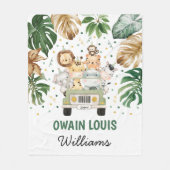 トロピカルワイルドパーティーアニマルズサファリボーイ子供部屋 フリースブランケット (正面)