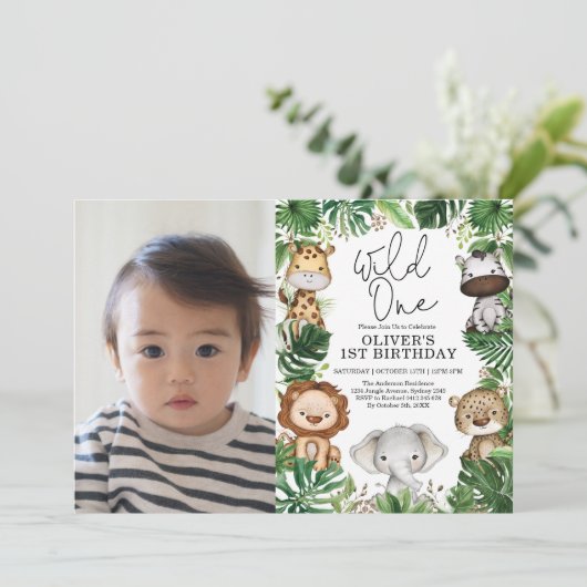 トロピカルワイルドワンサファリアニマルズ1stバースデーボーイ 招待状 (スタンド正面)