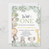 トロピカルワイルドワンサファリ動物の男の子1歳の誕生日 招待状 (正面)