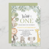 トロピカルワイルドワンサファリ動物の男の子1歳の誕生日 招待状 (正面/裏面)