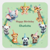 トロピカルワイルドワンジャングルサファリアニマルズ誕生日 スクエアシール (正面)