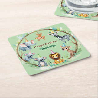 トロピカルワイルドワンジャングルサファリアニマルズ誕生日 スクエアペーパーコースター